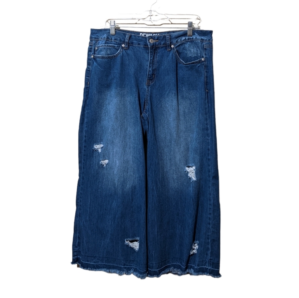 Rewash wide leg women jeans distressed washed mid rise size 13 relaxed
